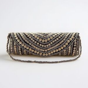 Chic Black and Gold Beaded Clutch / Purse